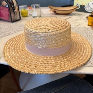 Stylish Straw Sun Hat with Pink Band